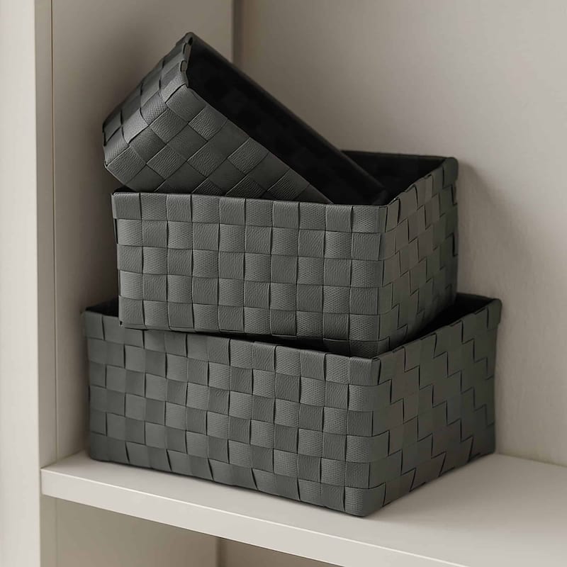 Checkered Woven Strap Storage Baskets (Set of 3) - 7.8 L x 5.3 W x 4.2 H
