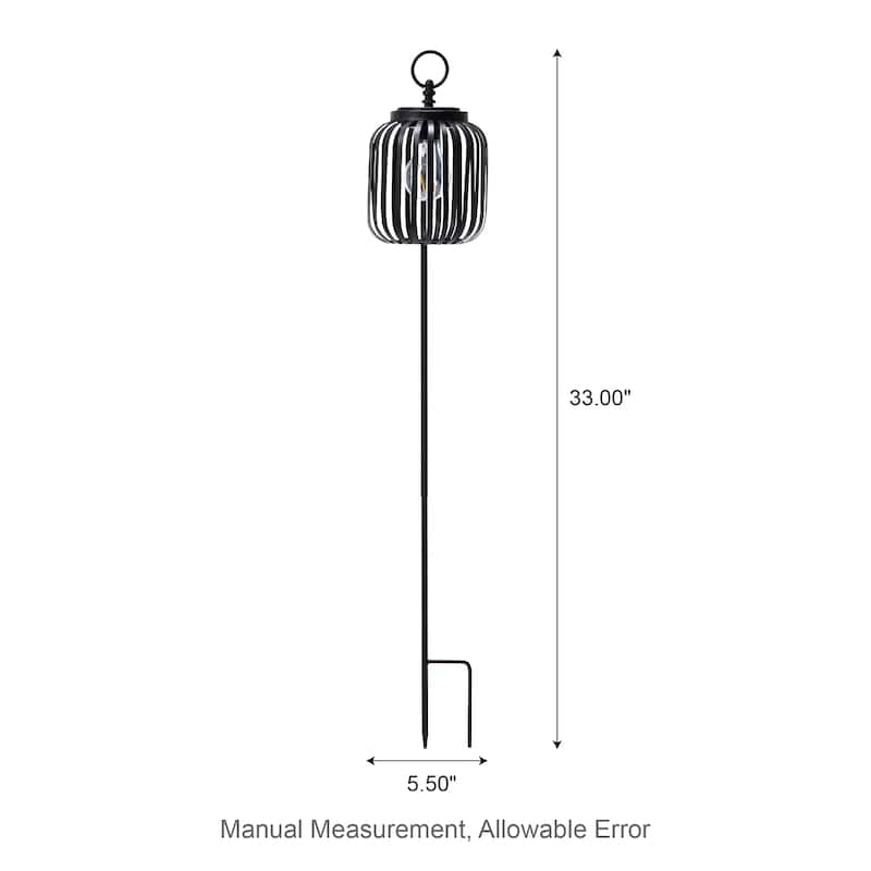 Glitzhome Metal Stripes Waterproof Solar Powered Outdoor Lantern with Garden Stake
