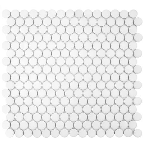 SomerTile Hudson Penny Round Matte White 12" x 12.63" Porcelain Mosaic Tile