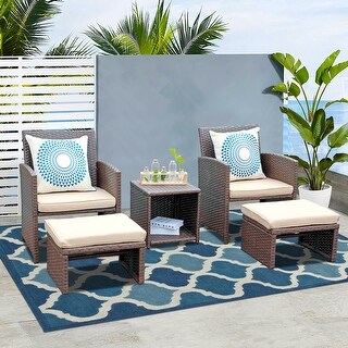 Outdoor 5-piece Brown Rattan Wicker Conversation Set