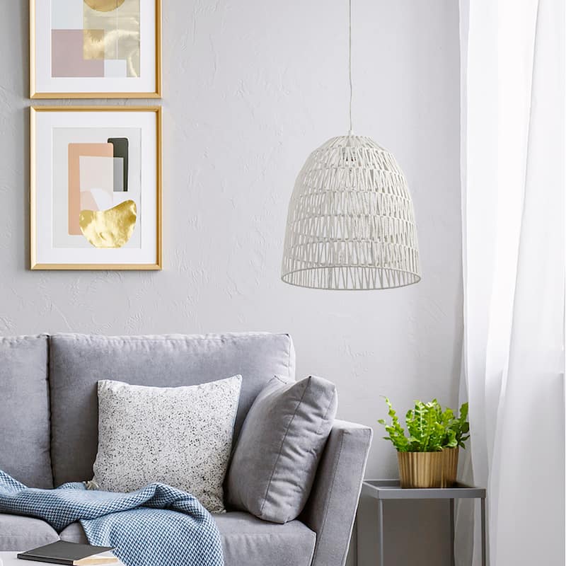 Penelope River of Goods White Woven Hemp Rope Dome Shade Pendant Light - 15" x 15" x 18/66"