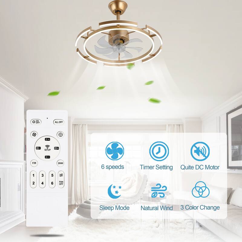 Oaks Aura DeClue 24in. 6 DIY-Shape Smart Ceiling Fan with Light,Cyberpunk Futuristic 6-Speed Quiet Ceiling Fan w/ Remote
