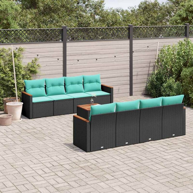 vidaXL Patio Sofa Set with Cushions Outdoor Furniture 9 Piece Poly Rattan - 21.7x 24.4x 27.2 - Black and Blue