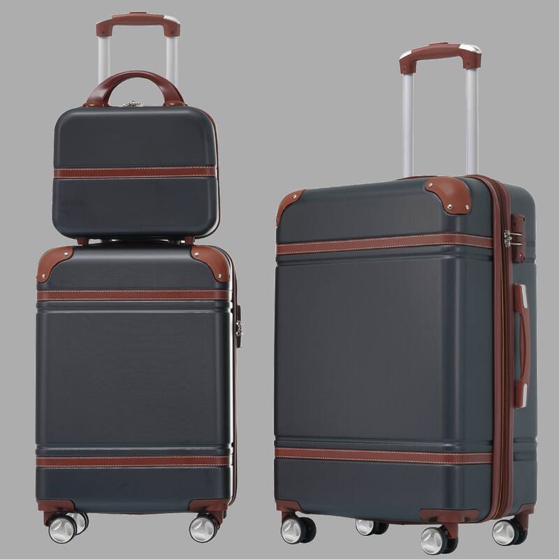 Lightweight 3-Piece Hardside Luggage Set with TSA Lock, Expandable, 20" & 24" Suitcases, Spinner Wheels - Black