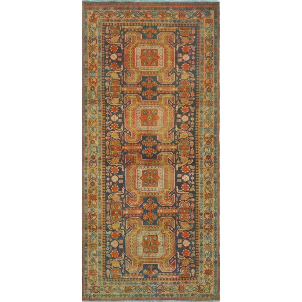 Fine Vintage Distressed Jaryn Grey-Blue/Beige Runner - 4'6" x 10'1"