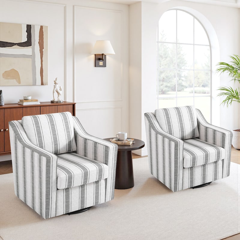2 Set Modern Swivel Accent Arm Chair for Living Room - Stripe Grey-Linen