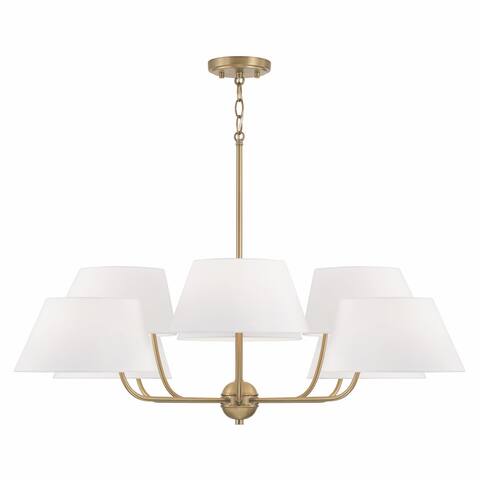 Welsley 8-light Aged Brass Chandelier w/ White Fabric Shade