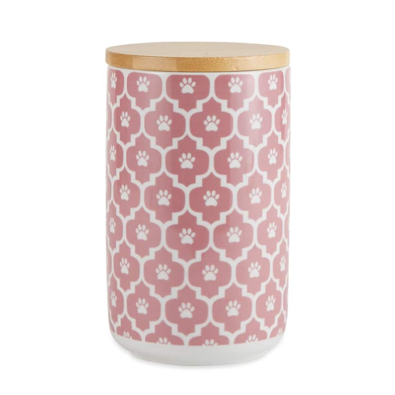 Bone Dry Paw Lattice Print Ceramic Treat Canister - Rose