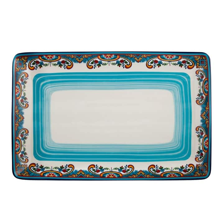 Euro Ceramica Zanzibar 16.5" Rectangular Platter - 16.5 in. x 11 in. x 1.4 in.