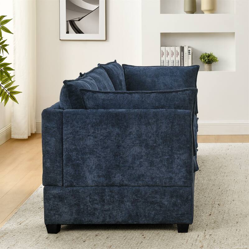 Chenille Upholstered Sectional Sofa with 2 Ottoman Chaise Lounge and Throw Pillows, Deep Seat Sleeper Cloud Couches, 4 Seat