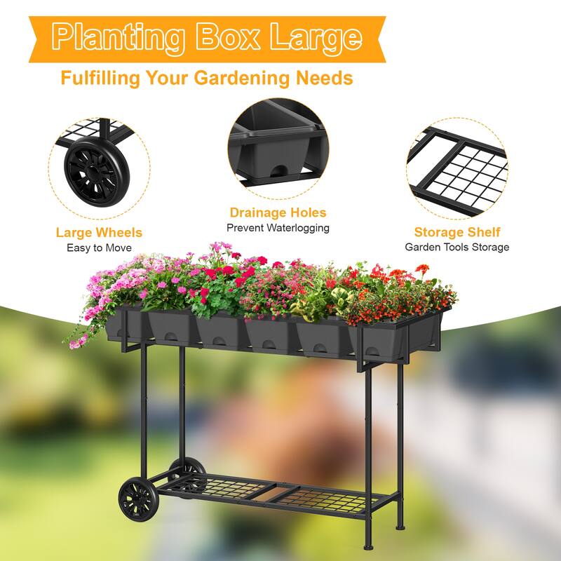Raised Garden Bed Outdoor with Wheels Elevated Planter Box with Legs and Storage Shelf