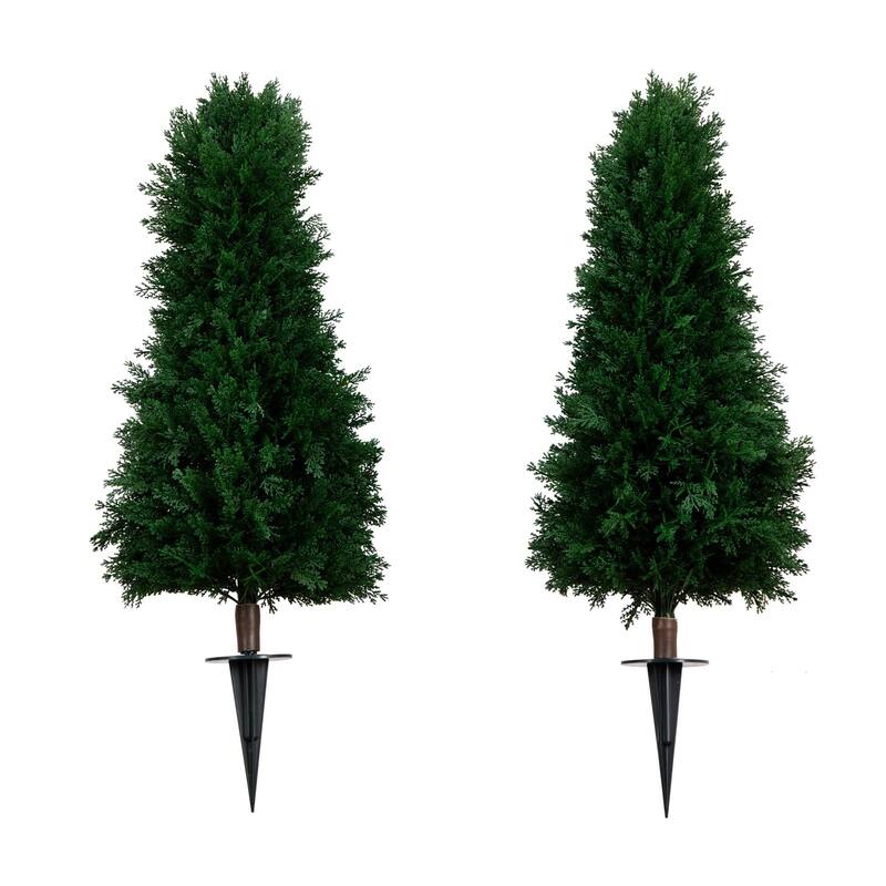 3' UV Resistant Artificial Cedar Plant with Stake - Set of 2 - Green