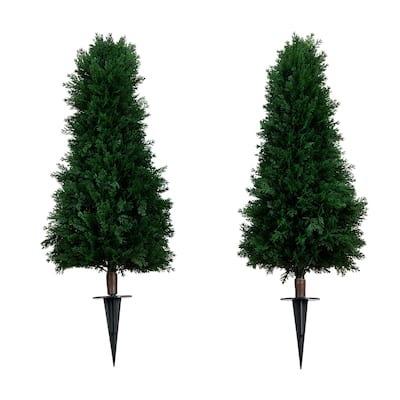 3' UV Resistant Artificial Cedar Plant with Stake - Set of 2 - Green