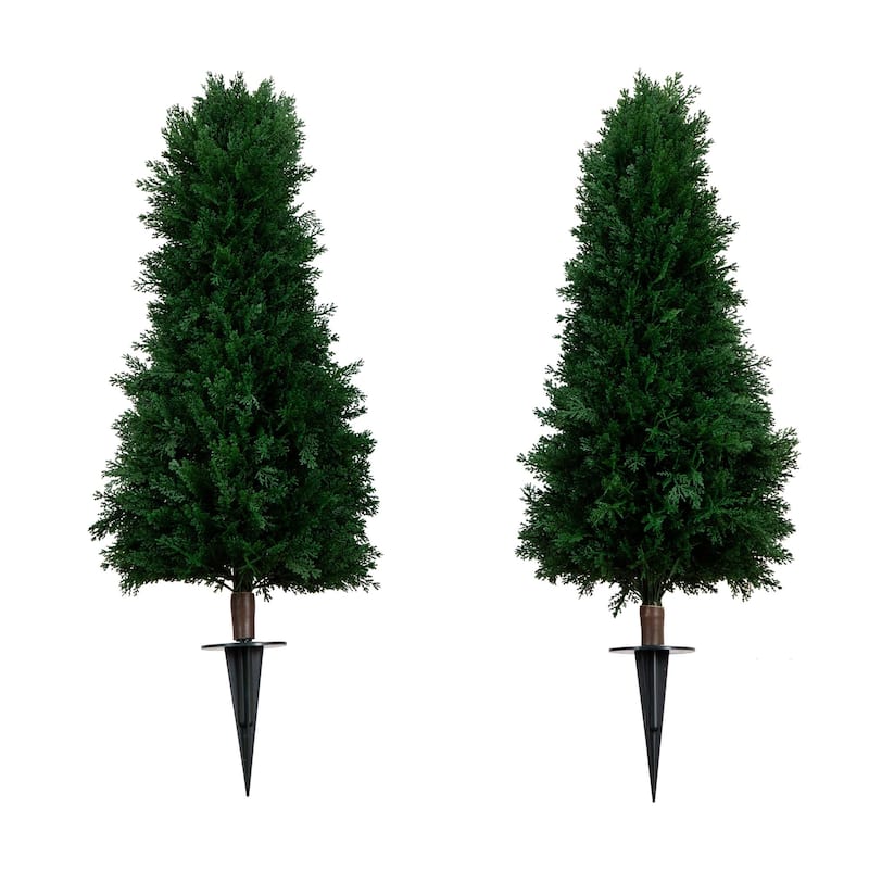 Artificial Cedar Plants with Stakes - 3' - Green - Set of 2