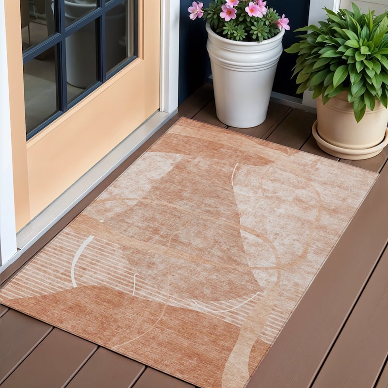 HomeRoots Abstract Transitional Rectangle Outdoor Rug - 3' x 5'