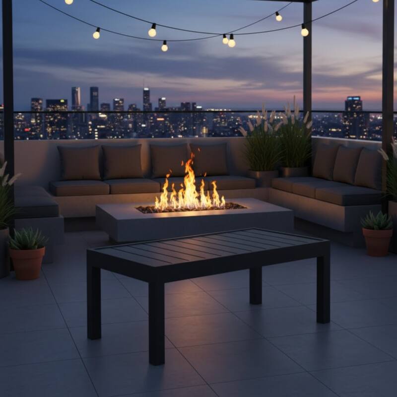 45" Aluminum Coffee Table, Slatted Black Patio Coffee Table