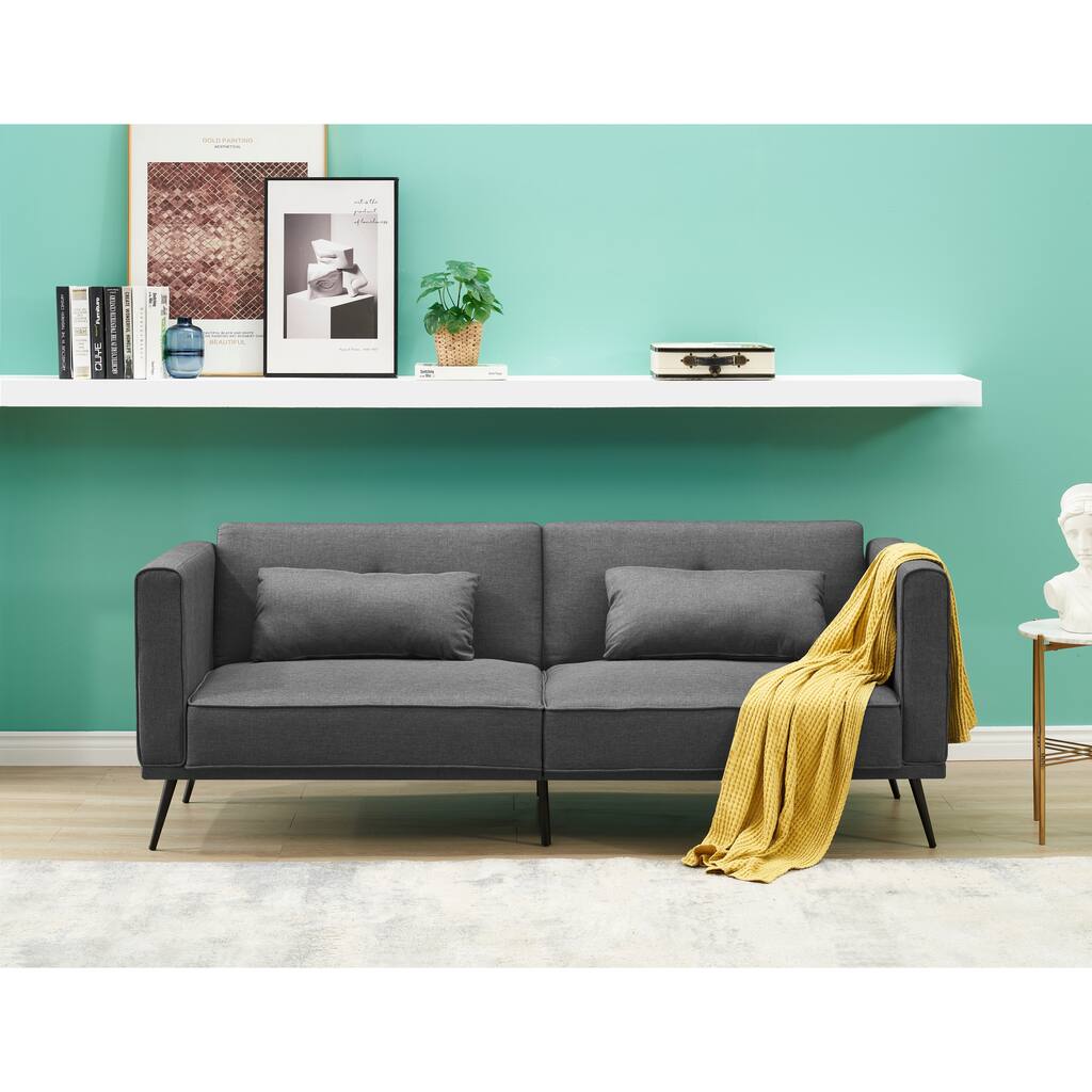 Variable Upholstered Bed Sofa Living Room Folding Sofa with Removable Cushion Location Handrail and Metal Foot Support.