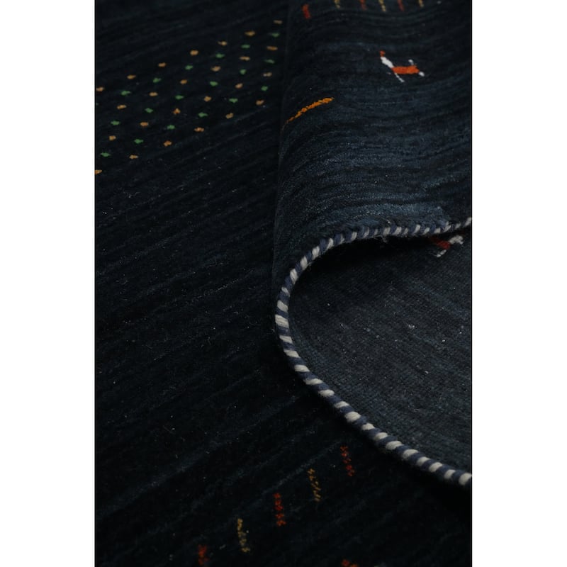 Hand Knotted Oriental 100% Wool Carpet Tribal Animal Pictorial Navy Blue & Blues Gabbeh Area Rug - 8' 10'' X 6' 3''