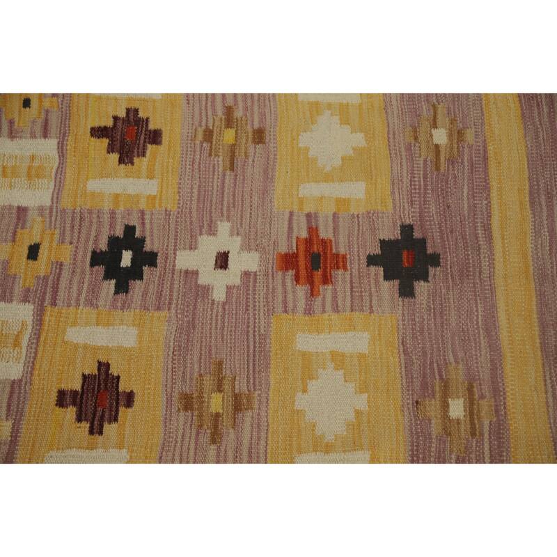 Hand Woven Oriental 100% Wool Carpet Southwestern Tribal Pink Kilim Runner Rug - 6' 3'' X 2' 5''
