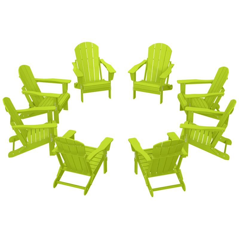 Laguna Hdpe All Weather Outdoor Patio Foldable Adirondack Chairs (Set Of 8) - Lime