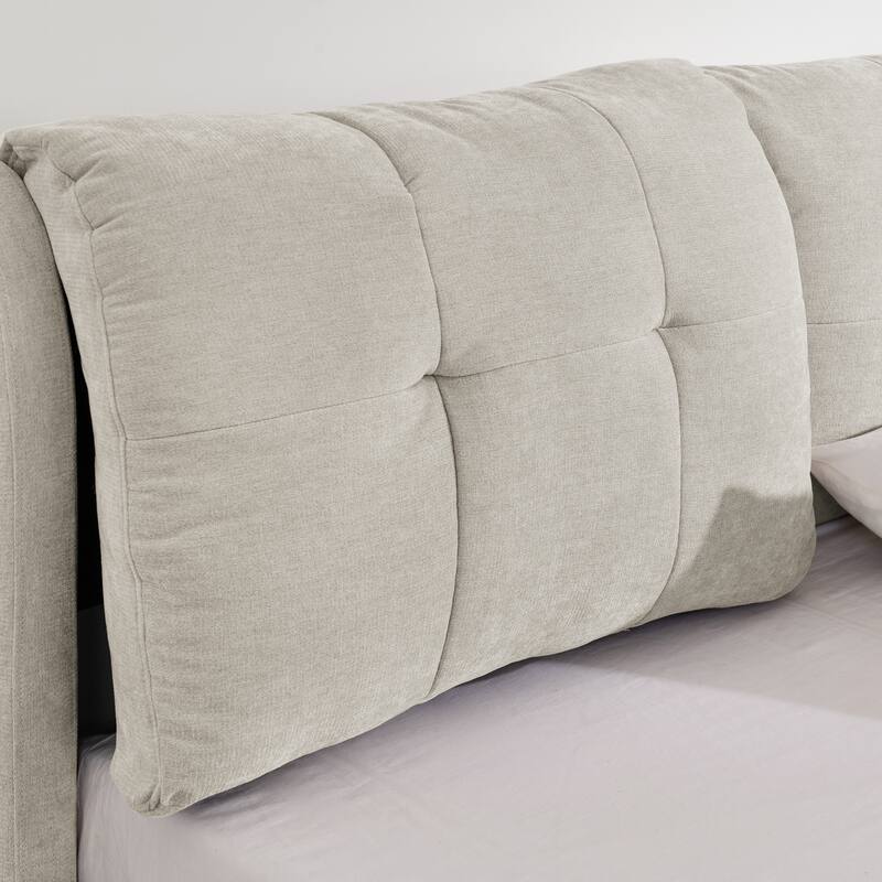 Queen Size Storage Upholstered Hydraulic Platform Bed with Integrated Headboard, Chenille Fabric, Gray