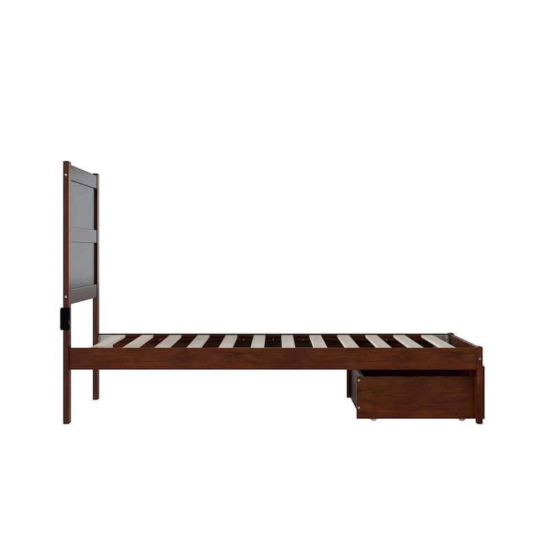 Twin Bed with Drawer - HomeStock Bohemian Style Platform Bed - Walnut Finish