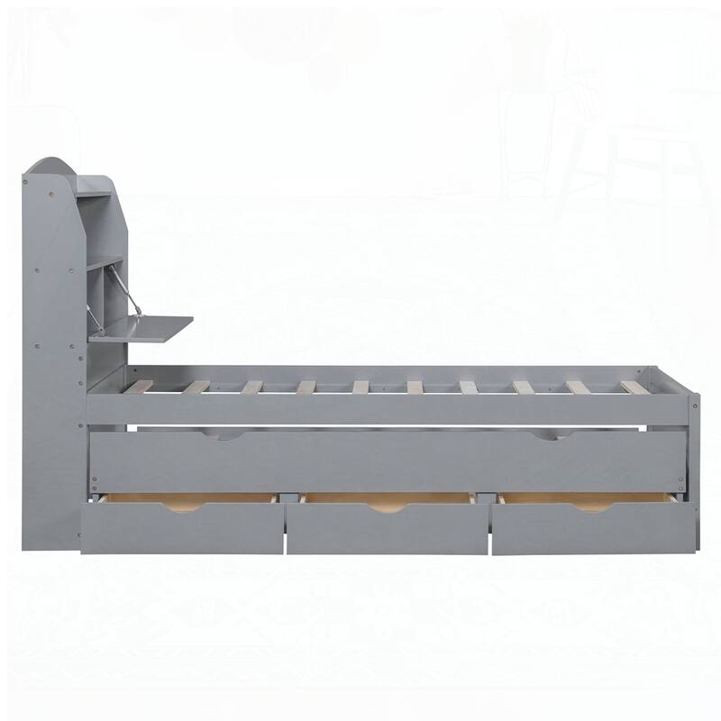 Wooden LED Platform Bed with Trundle