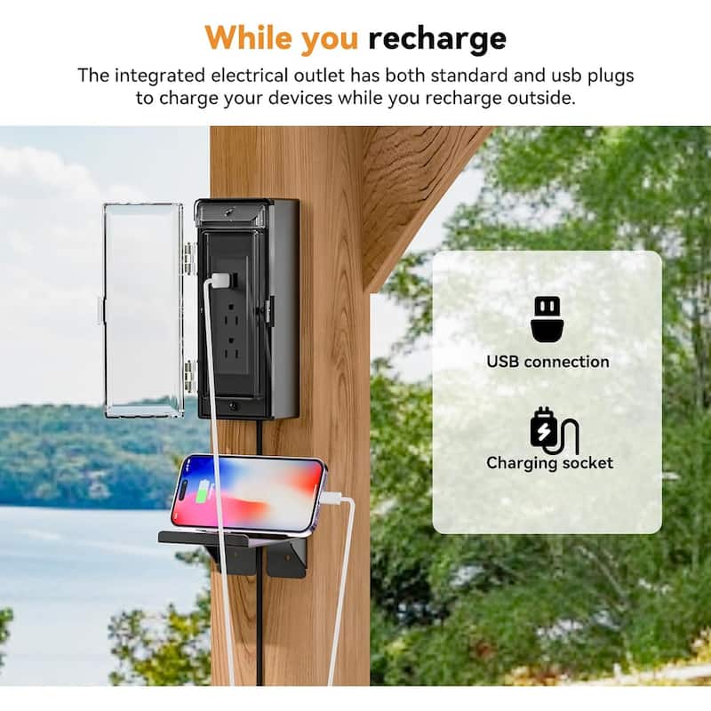 Cedar Wood Gazebo with Shelves and Paper Towel Holder, Patio Pavilion with Galvanized Steel Roof, USB and USB-C Charging Ports