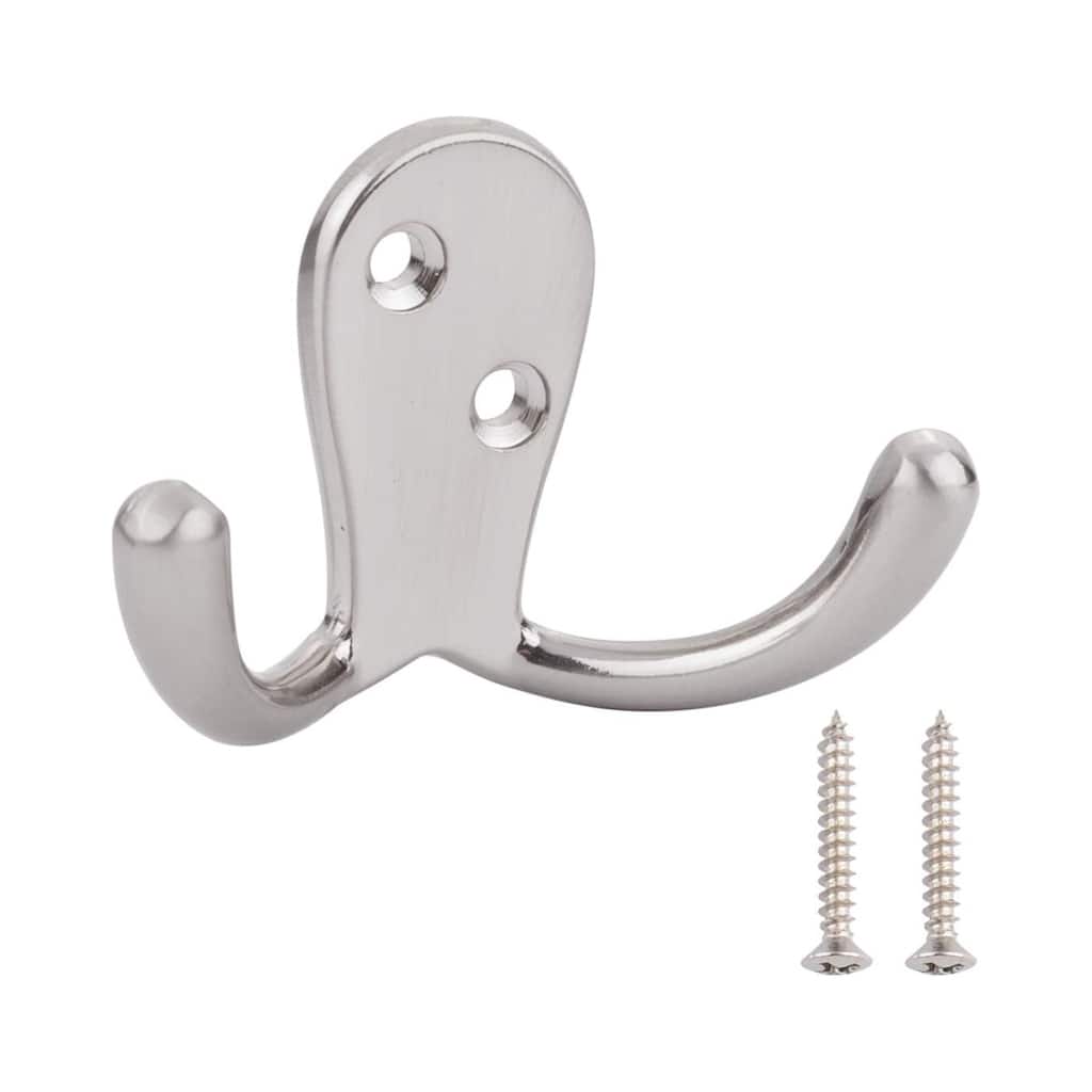 5 Pack 2.8" Satin Nickel ‎Zinc Alloy Wall Mounted Double Hooks - 2.8 x 1 x 1.8 inches