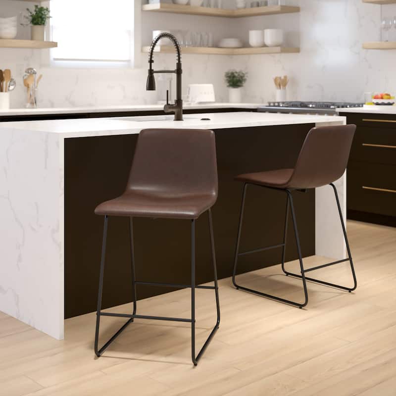 Upholstered Counter Height Modern Dining Stools (Set of 2) - Dark Brown