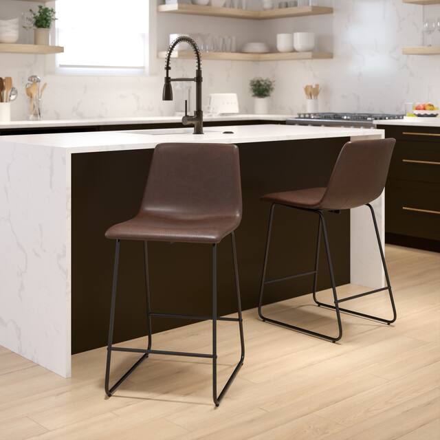 LeatherSoft Counter-height Stools (Set of 2) - Dark Brown