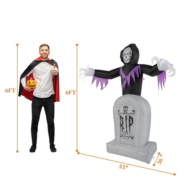 8 Feet Garden 3Pack LED String Lights Grim Reaper and Grave Inflatable Halloween Decoration