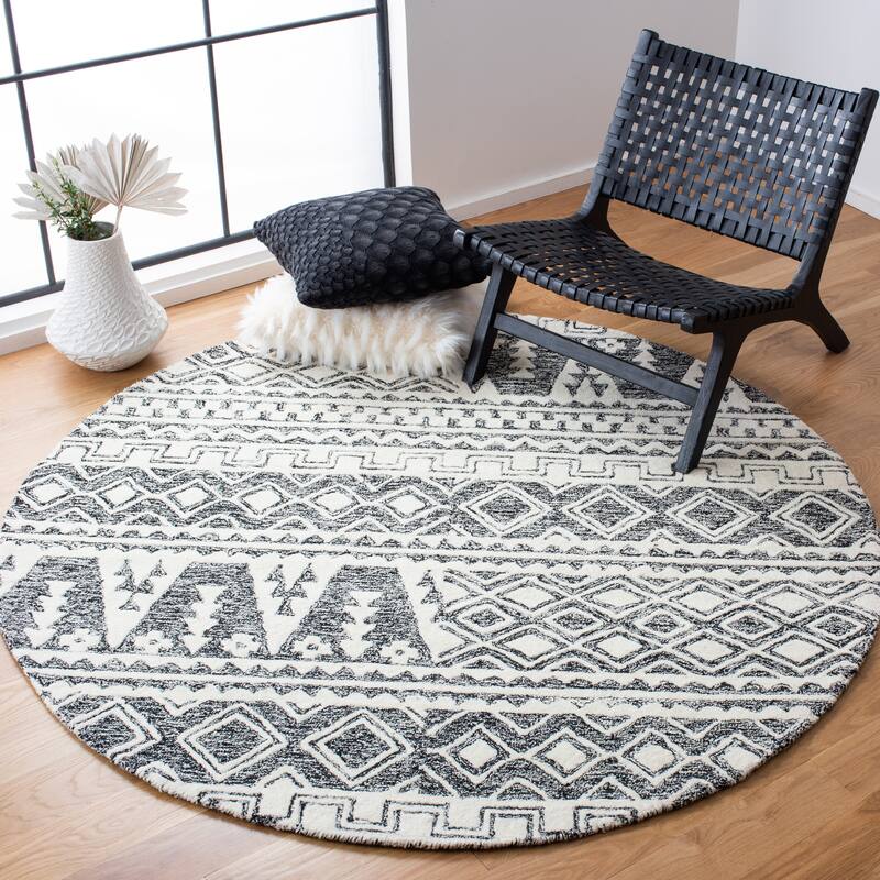 SAFAVIEH Handmade Abstract Bionda Modern Wool Rug - 6' Round - Ivory/Black
