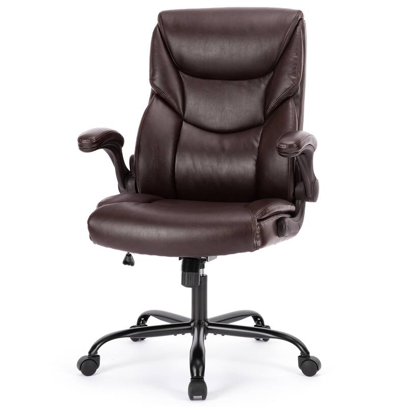 Office leather chair with adjustable armrests and lumbar pillows - Brown