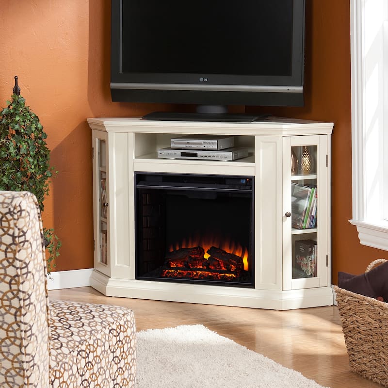SEI Furniture Lougheed Ivory Media Console Fireplace - Brick Accent Firebox