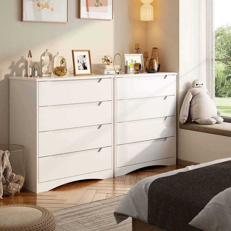 4 Drawer Dresser Chest of Drawers White for Bedroom, Modern Vertical Storage Dressing Table