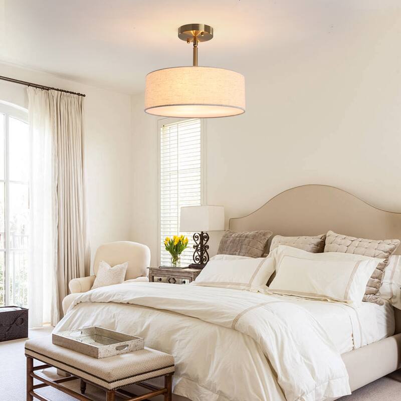 3-Light Classic Hanging Semi Flush Mount Ceiling Light Fixture with Rattan Cover for Kitchen Island