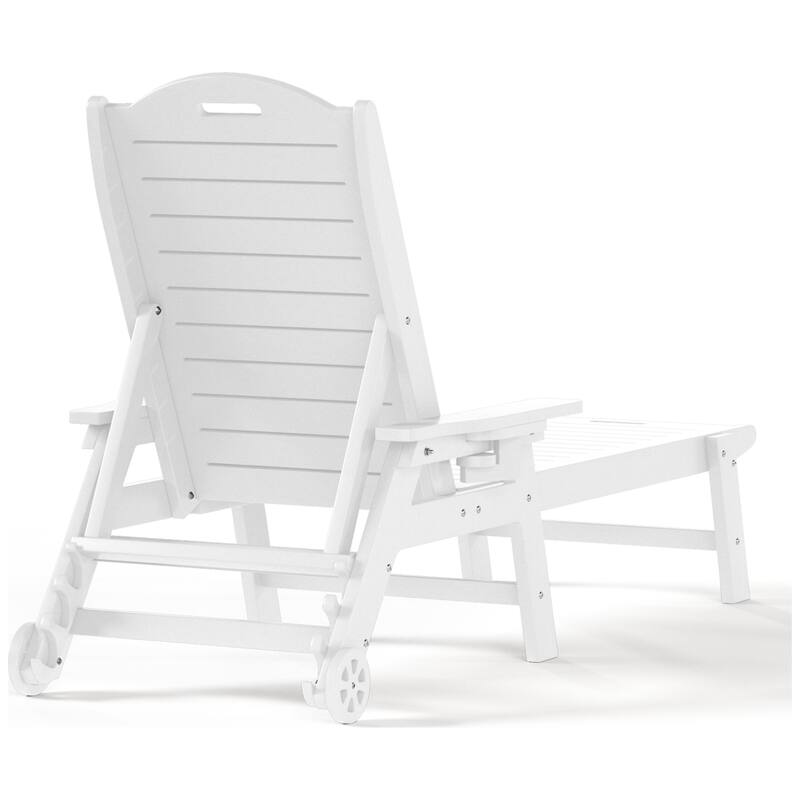 Brighton Outdoor Poly Reclining Chaise Lounge with Wheels & Cup Holder (Set of 4)