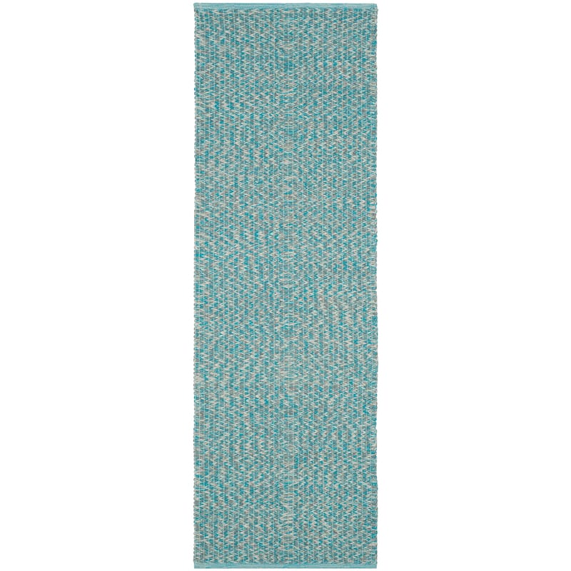 SAFAVIEH, Handmade Flatweave Montauk Gyrithe Casual Cotton Rug - 2'3" x 9' Runner - Turquoise/Multi