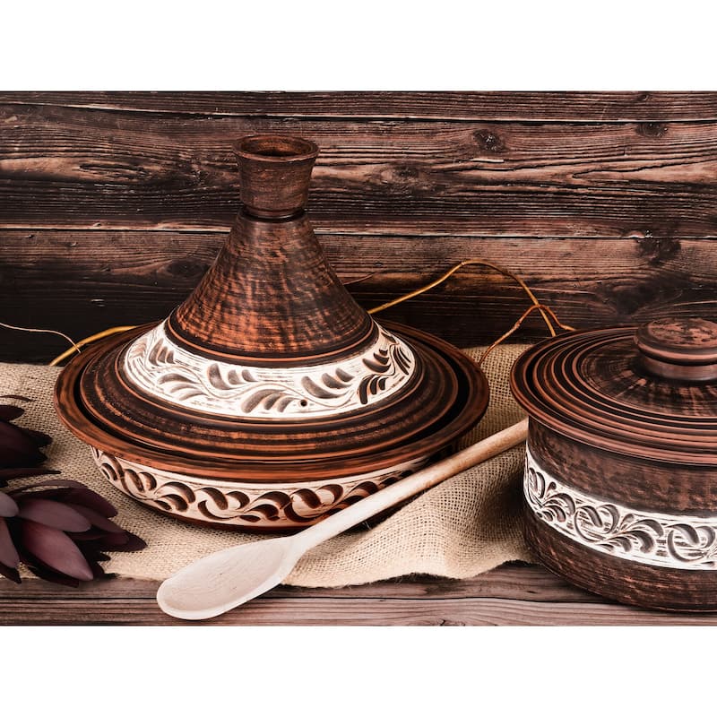 STP Goods Handmade 2.1Qt Red Clay Stoneware Tajine