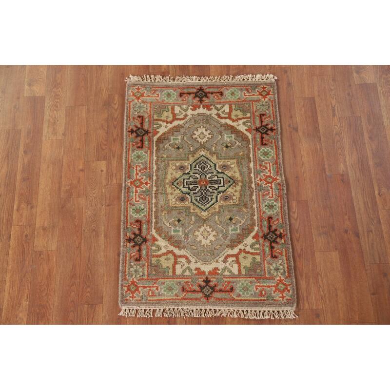 Hand Knotted Oriental 100% Wool Carpet Traditional Medallion Greys & Charcoal Heriz (serapi) Area Rug - 3' 0'' X 2' 0''
