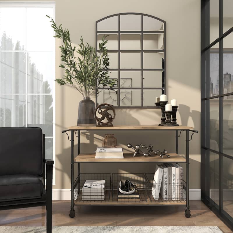 Wood Rolling Cart 3 Drawers and 1 Shelf Storage Unit with Black Wire Baskets - Brown - Roche River Decor