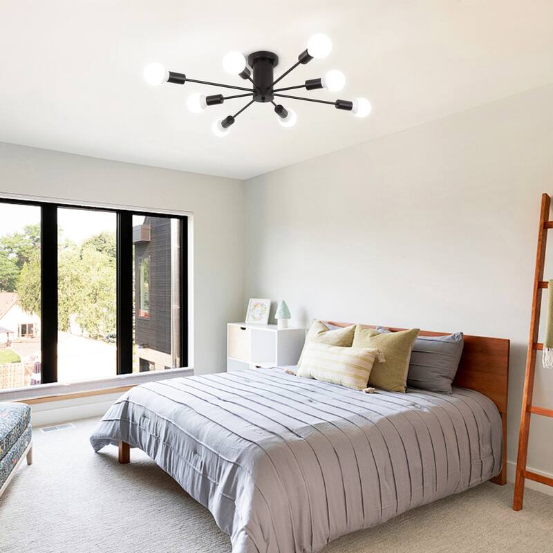 8-Light Modern Semi Flush Mount Sputnik Ceiling Light for Kitchen Bedroom Dining Room