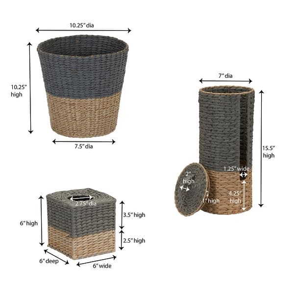 dimension image slide 2 of 3, Household Essentials 3-Piece Wicker Bath Accessory Set, Natural