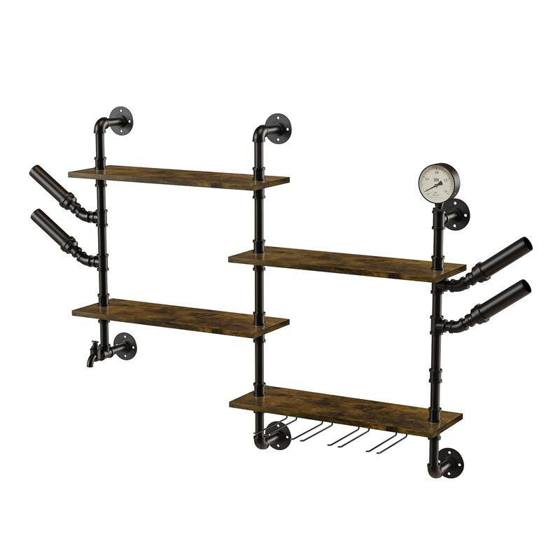 Wall Mounted Wine Rack Bar Shelves Industrial Pipe Glass Holder