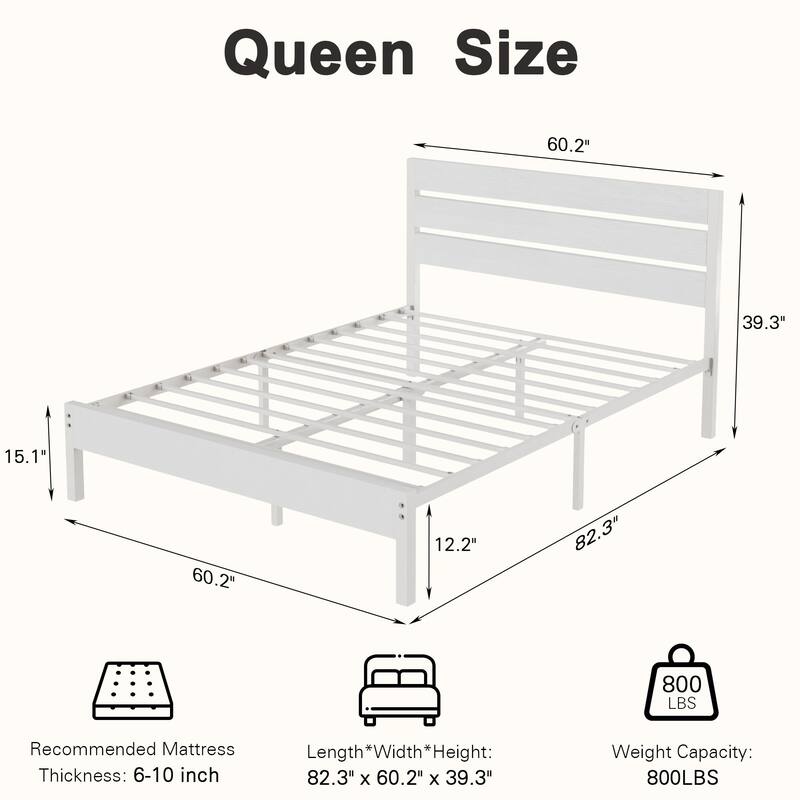 VECELO Industrial Wood Bed Frame with Headboard Twin Size Beds/Full Size Beds/Queen Size Beds