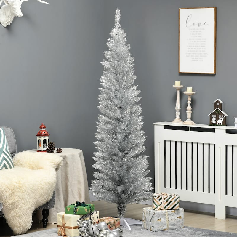 HOMCOM Artificial Pencil Tree - Slim, Realistic Branch Tips, Plastic Stand, Silver