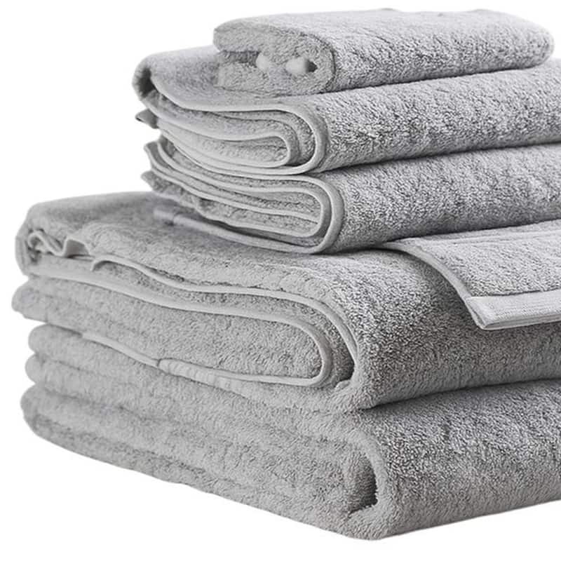 HomeRoots Set of Six Light Gray Cotton Quick Dry Terry Cloth Towels - 54.00' X '30.00' X '1.00