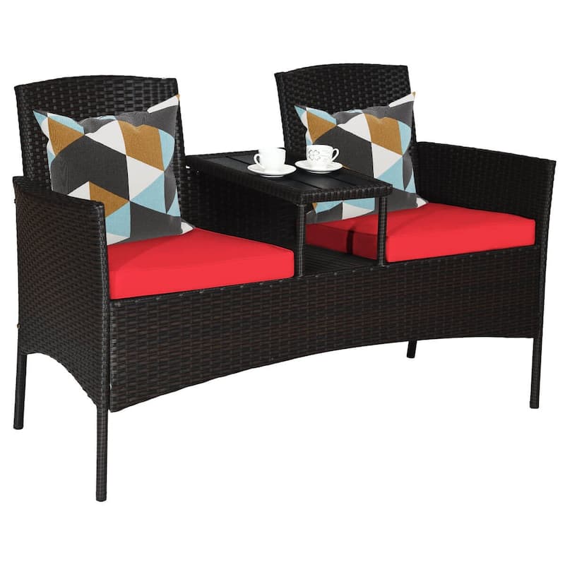 Costway Patio Rattan Conversation Set Seat Sofa Cushioned Loveseat - See Details