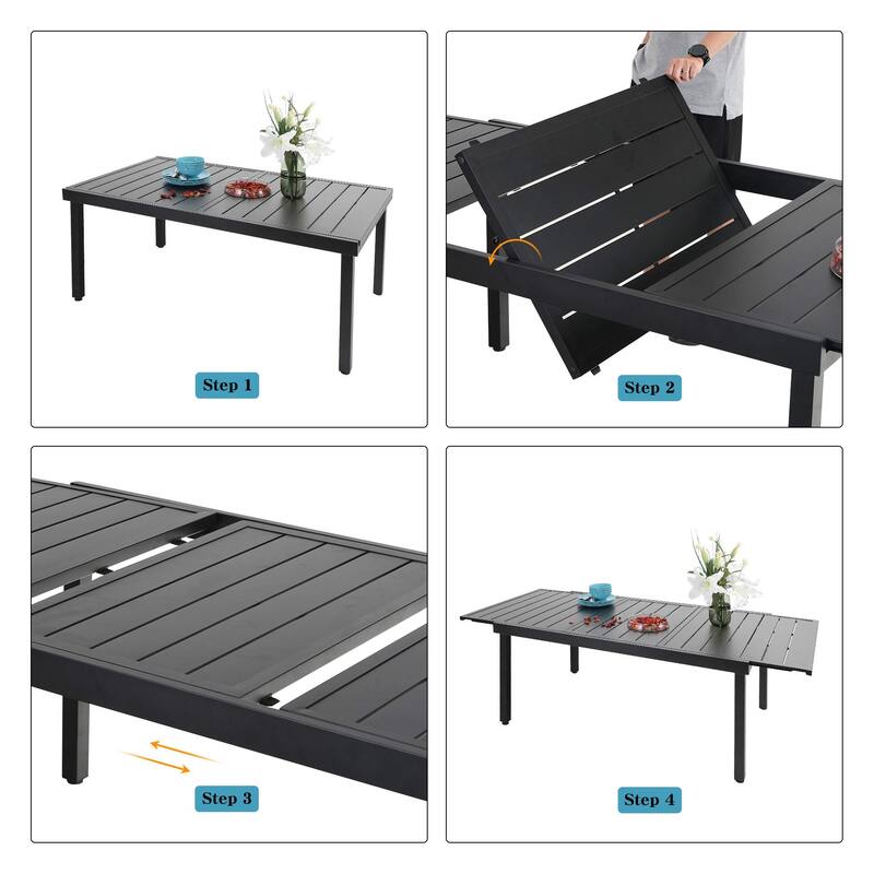 Expandable Outdoor Dining Table, Adjustable Metal Patio Garden Table